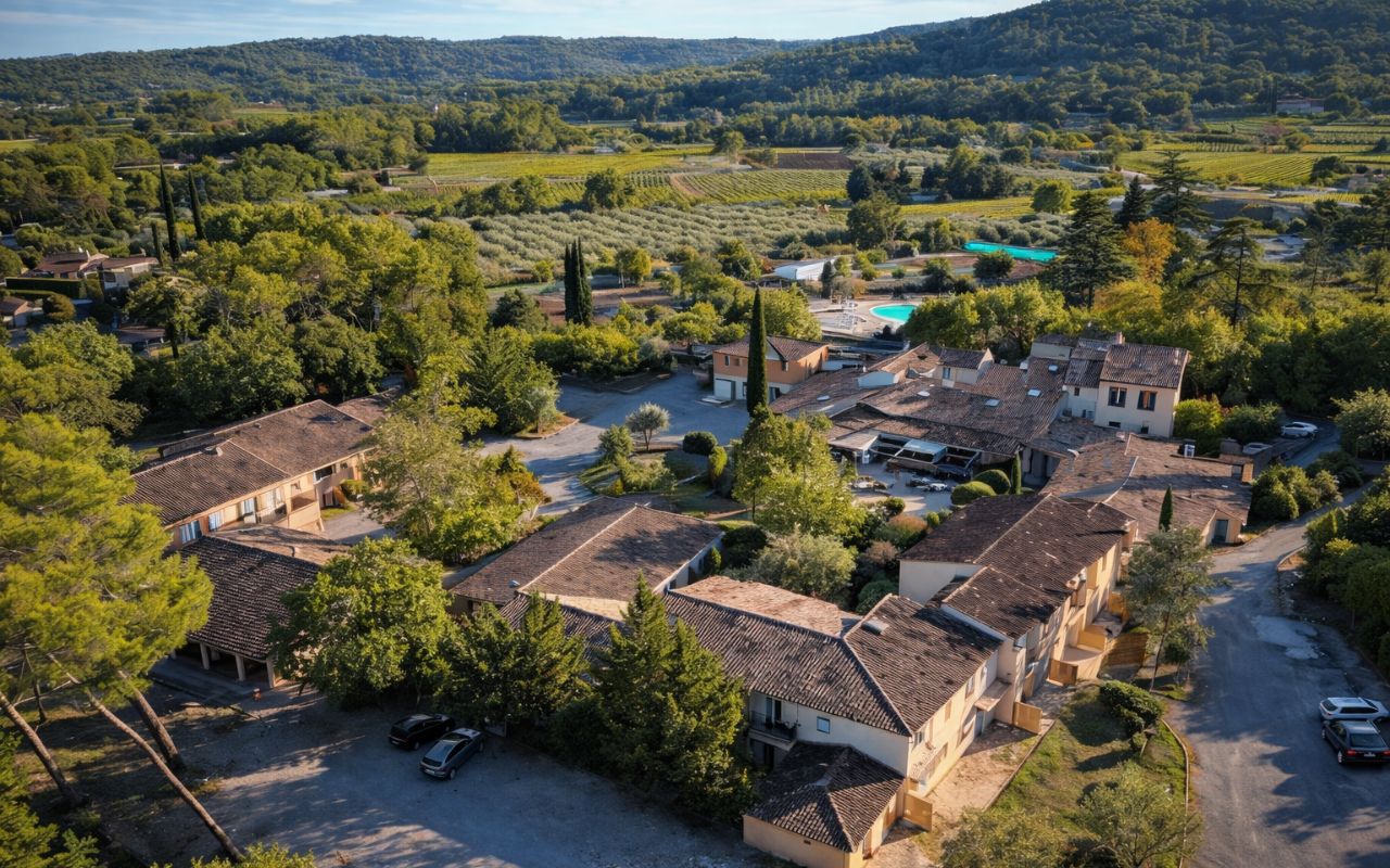 Domaine de Thronnet à Figanière au coeur de la Provence entouré de champs d'oliviers et de végétation provençale
